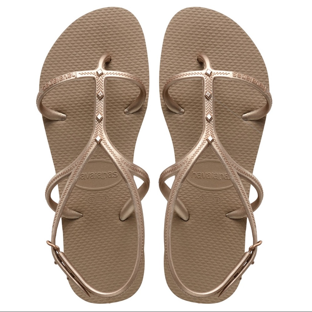 New Havaianas Rose Gold Allure Maxi Flip Flops sling back strap women's 11 12 - Picture 2 of 5